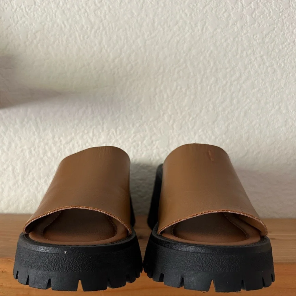 Free People Winona Wedge Sandal Brown Leather Slide Size 37/6.5 - Picture 7 of 9